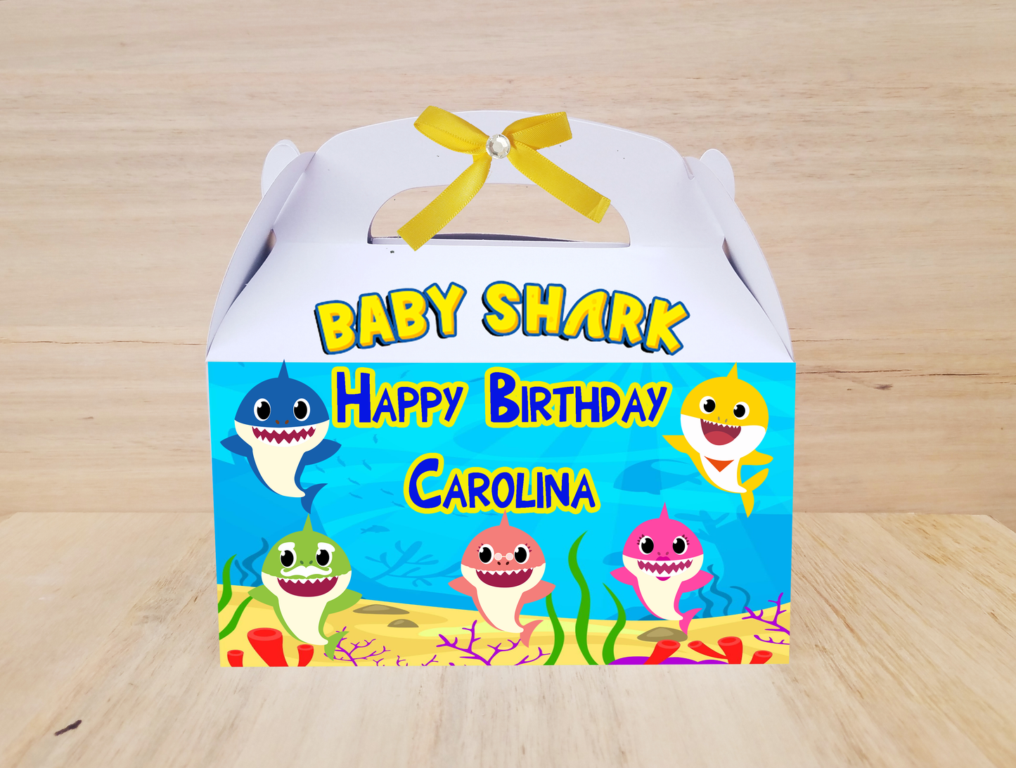 Baby shark candy favor box custom name